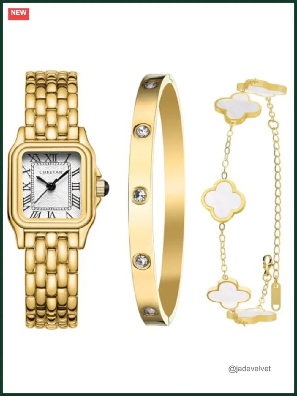 Gold Toned Bangle Watch and Diamond Tennis Bracelet Set Vintage Design Water